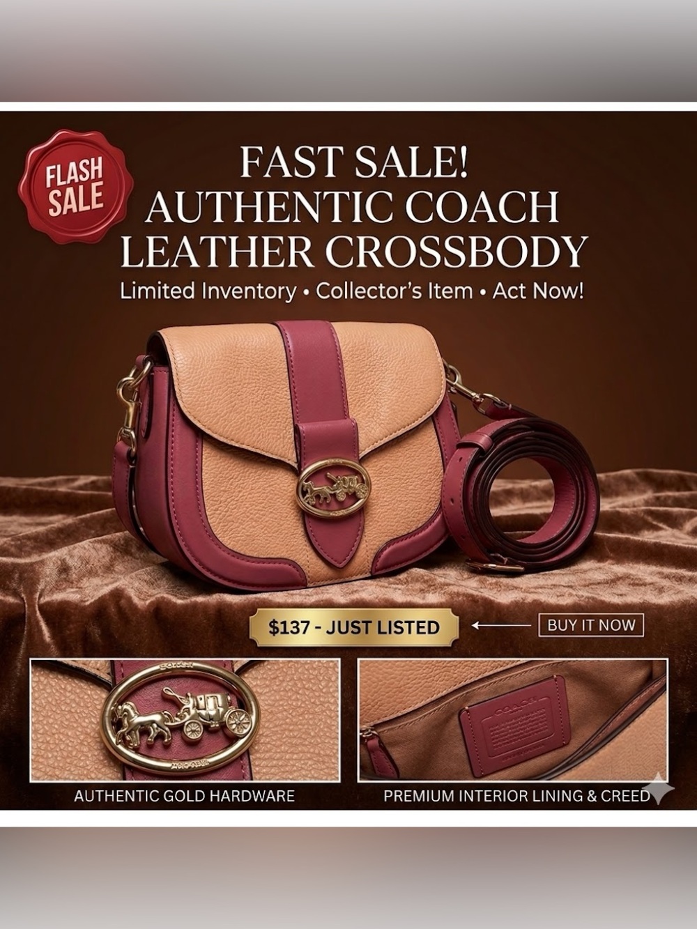 COACH Pink and Peach Leather Crossbody bag 8.5x7.5x2.5